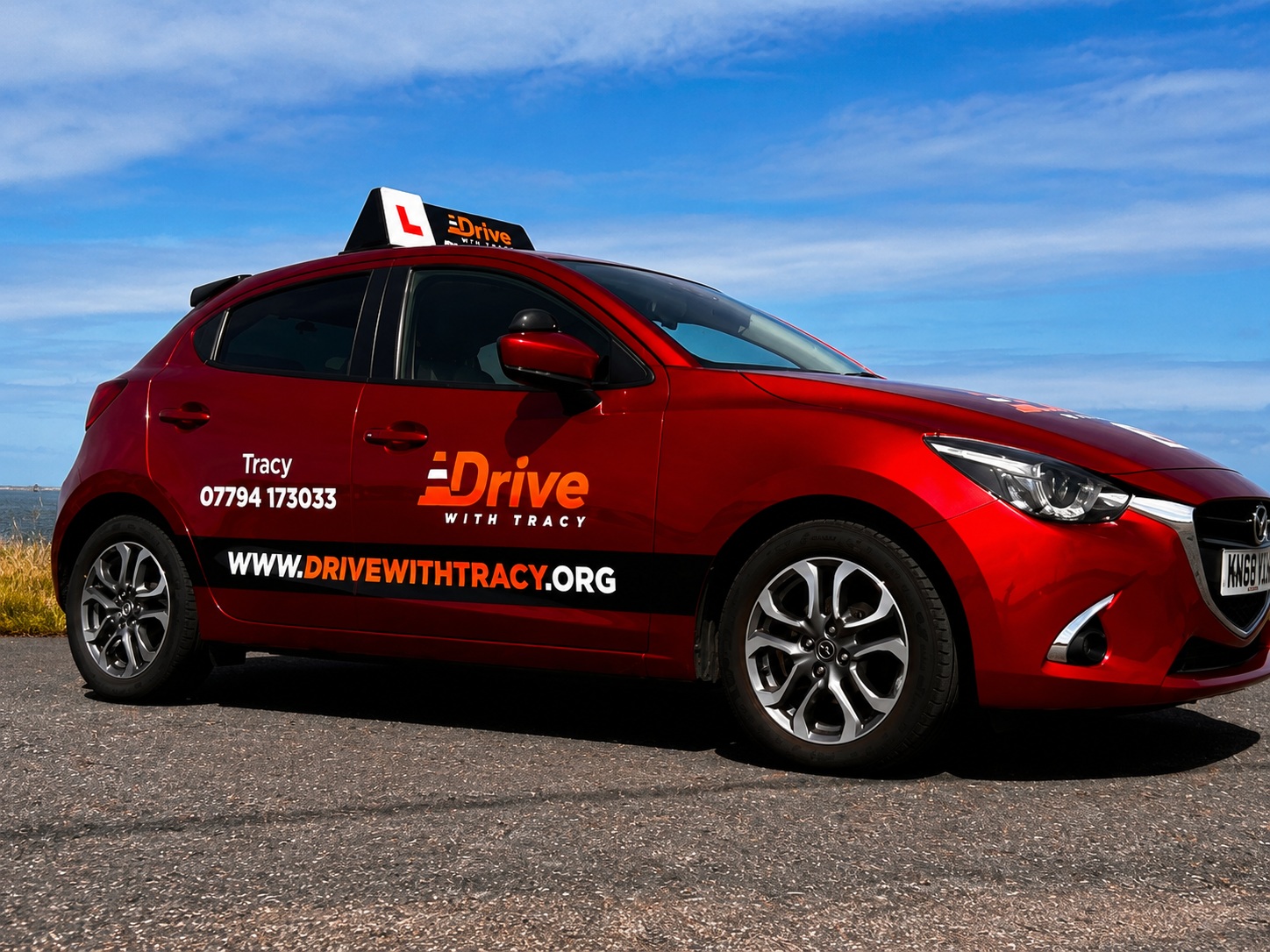 Drive With Tracy training car — front angle