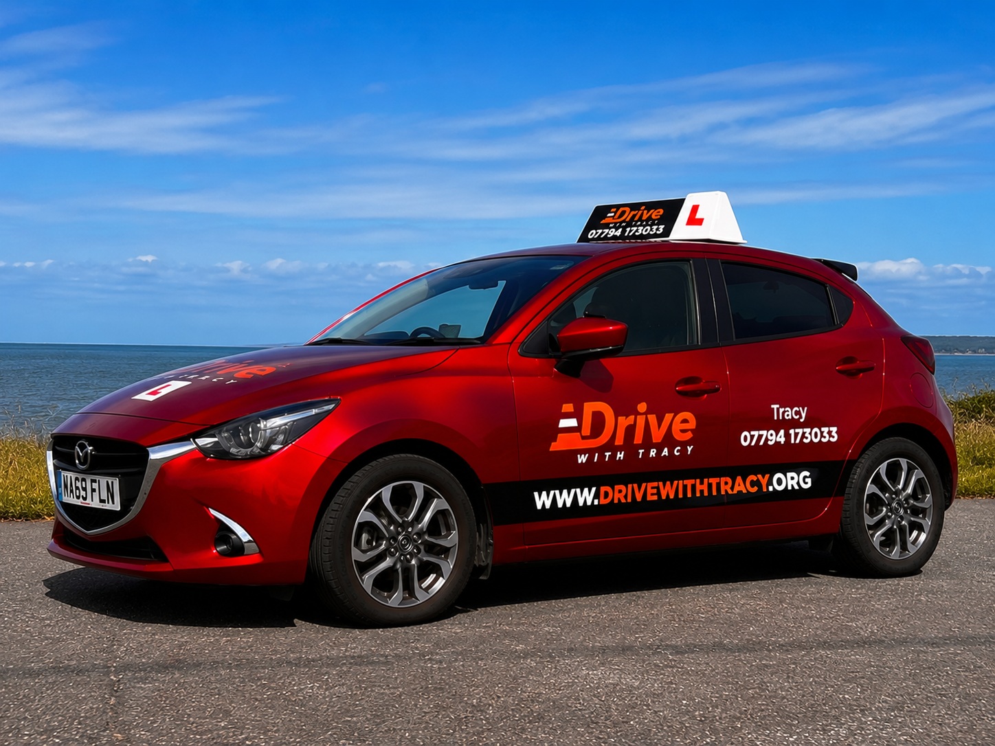 Drive With Tracy training car — side angle