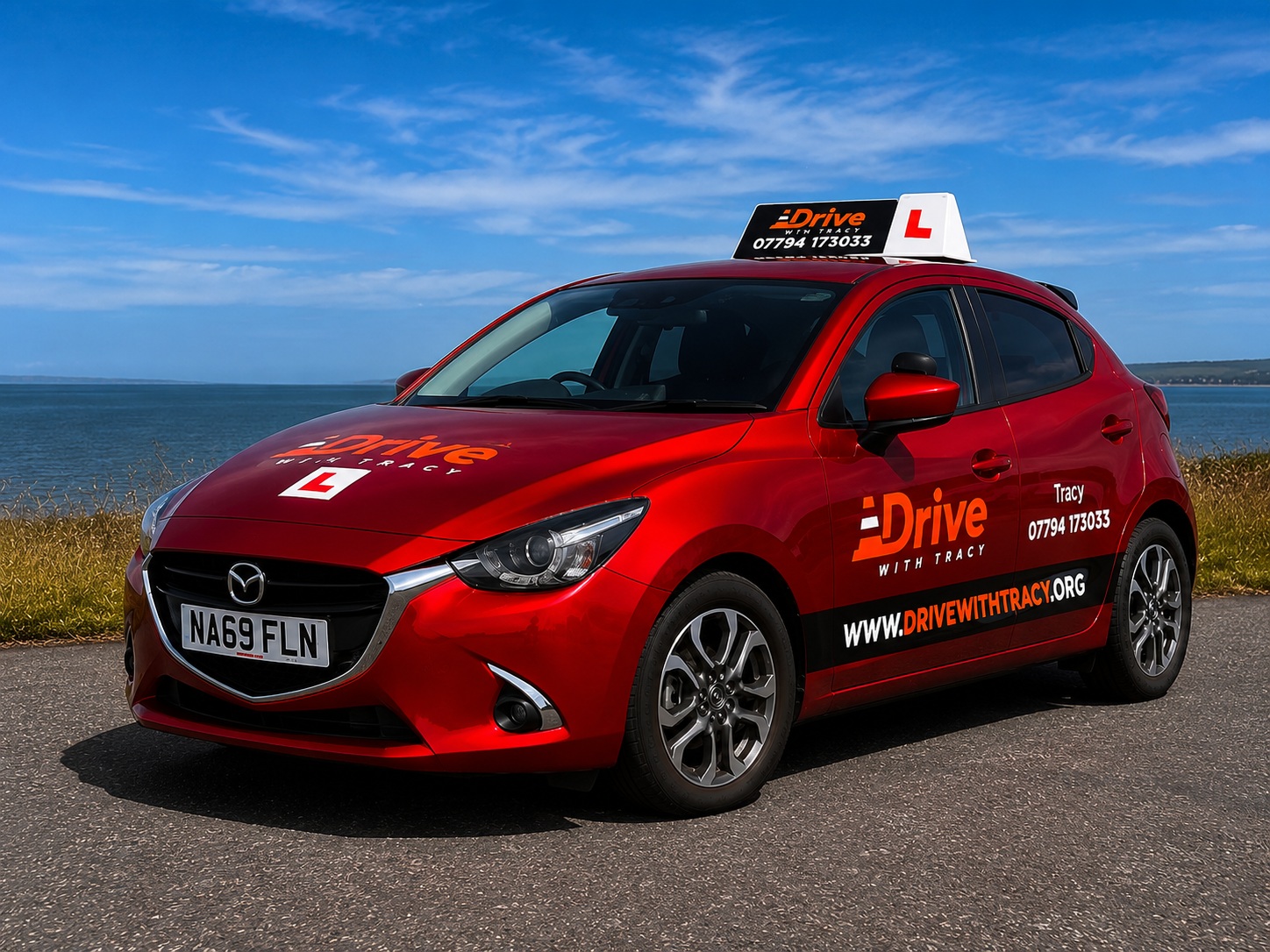 Drive With Tracy training car — rear angle